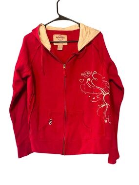 Hard Rock Cafe Red Women's Zip Hoodie with Cream Lined Hood